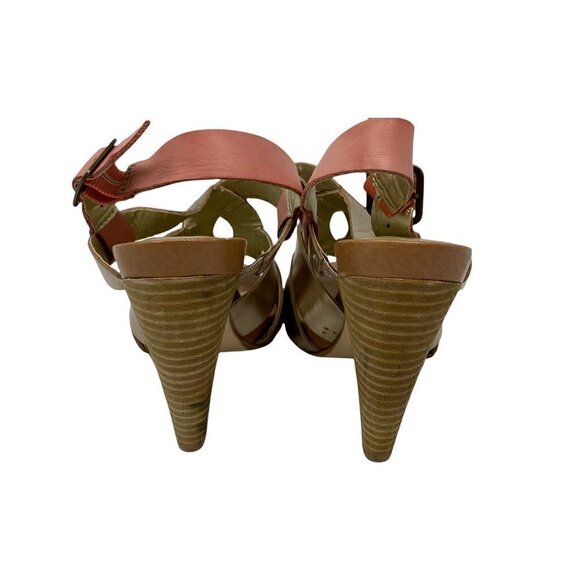 Seychelles Womens Sandal Stacked Heels Shoes Gold Pink Leather Cut Out Buckle 6 - Picture 5 of 10